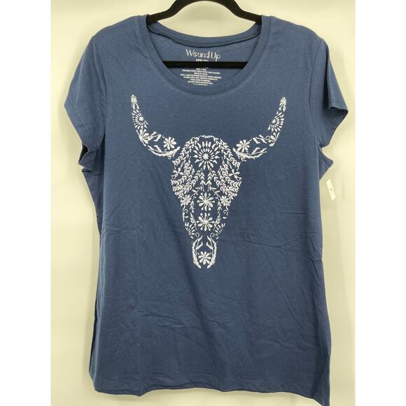 Wound Up Blue Western Rodeo Graphic TShirt Short Sleeve Juniors Womens 3XL NEW - Picture 1 of 8